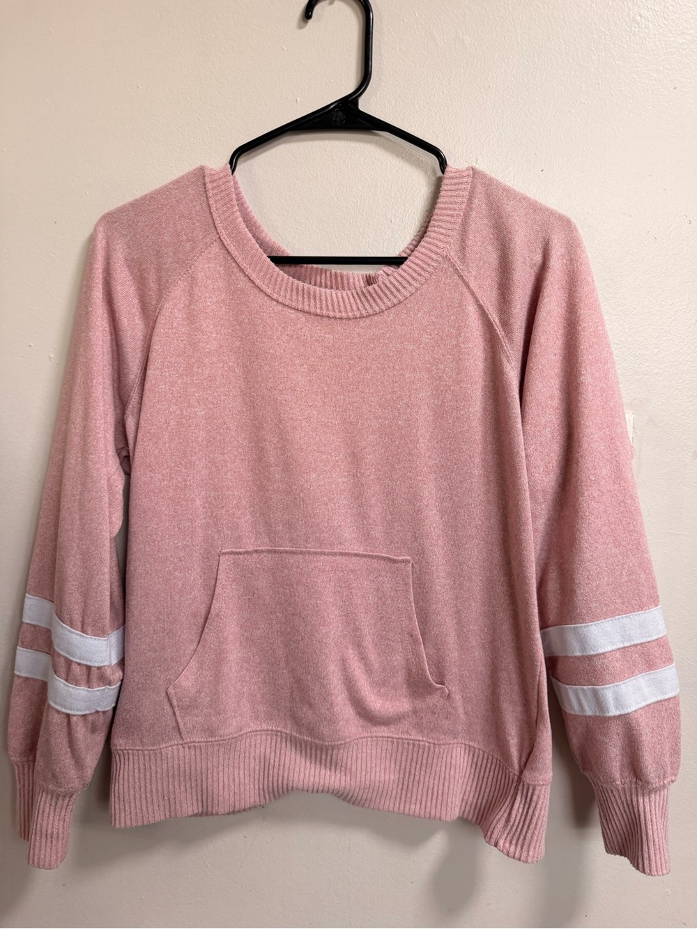 Lily White Dusty Pink Crewneck Pullover with White Sleeve Stripes